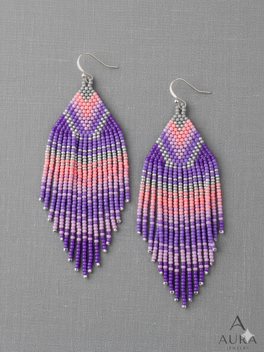 Aura Fringe Earrings - Purple & Pink Miyuki beach waterproof jewelry
